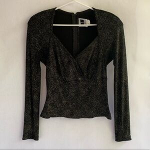 Vintage Tadashi Shoji Sparkle Knit Blouse - Metallic Gold/Black - Size L